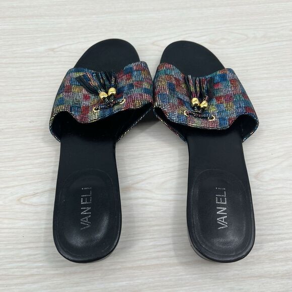 Vaneli Womens Flat Sandals Slip On 9M Rainbow Colorful Tassel Art Deco Mosaic - Picture 6 of 14